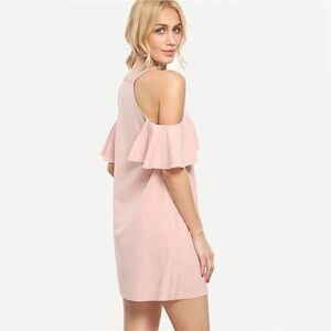 Zara Collection Blush Pink Cold Shoulder Ruffle Mini Dress